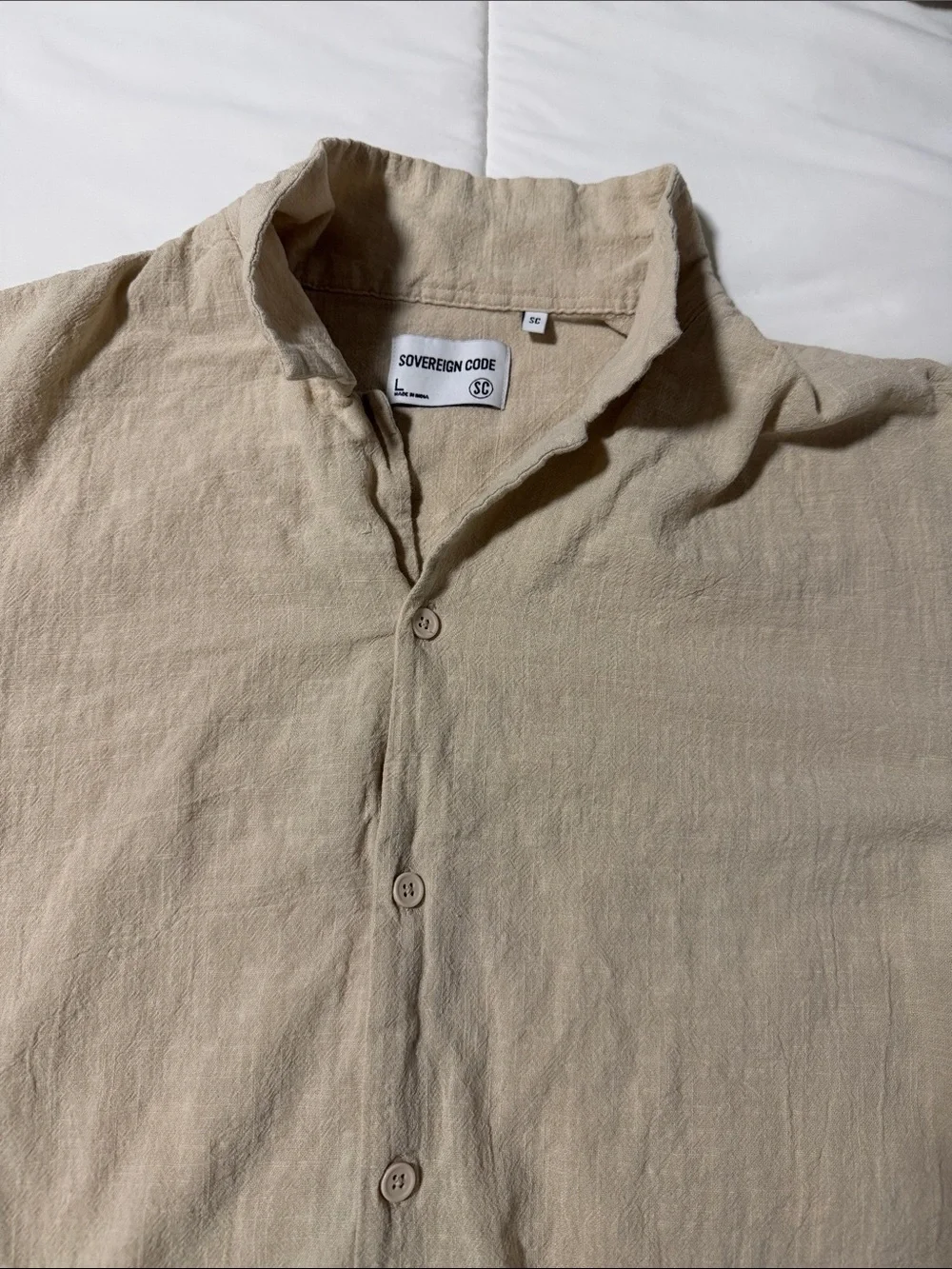 Sovereign Code Sandstone Button-Front Linen Shirt - Picture 2 of 7